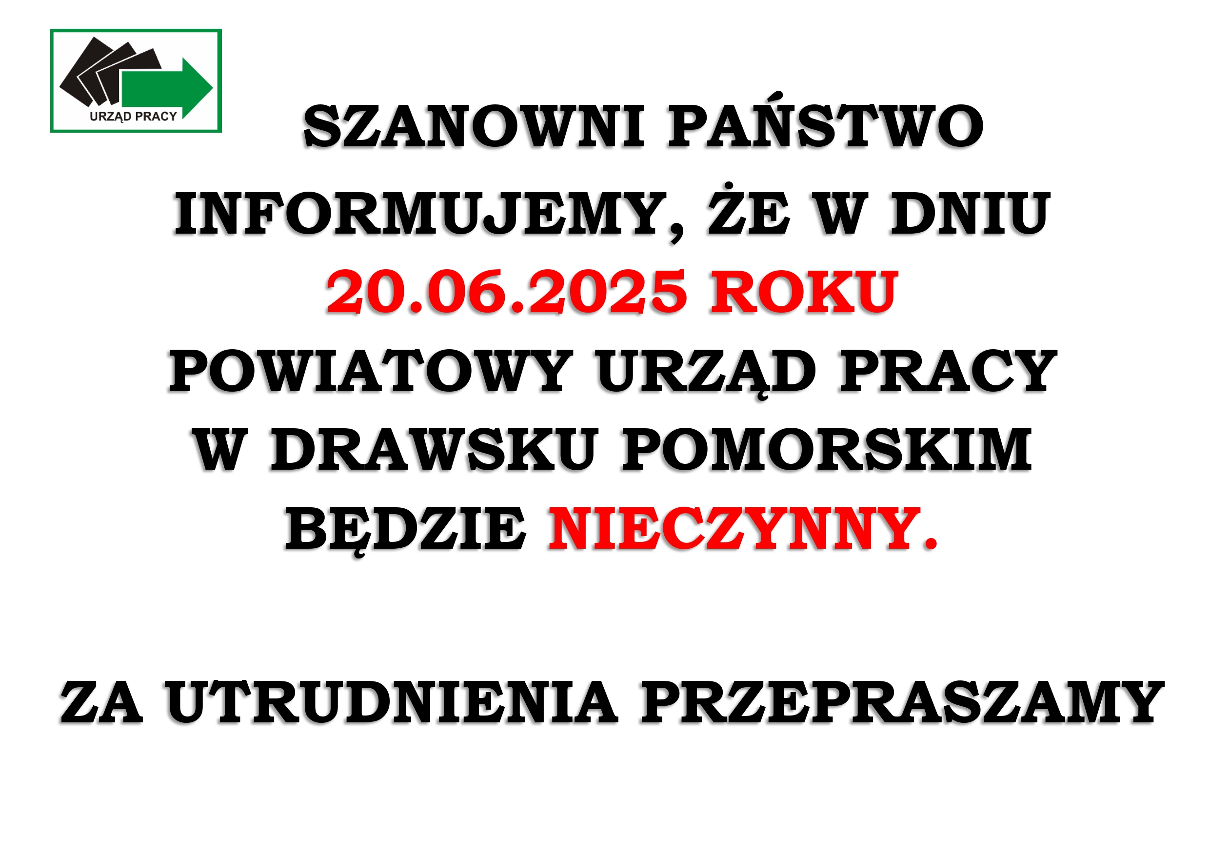 Zdjęcie artykułu Zamknięcie Urzędu dnia 20.06.2025 r.