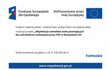 Zdjęcie artykułu Projekt "Aktywizacja zawodowa osób pozostających bez zatrudnienia realizowana przez PUP w Namysłowie (II)" współfinansowany ze środków Europejskiego Funduszu Społecznego Plus